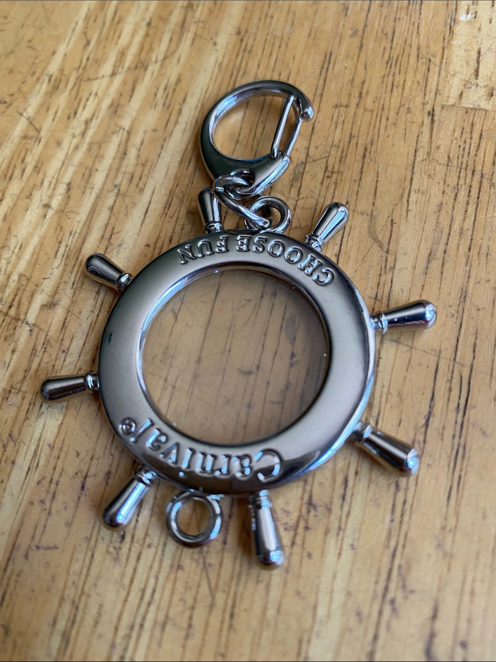 Vntg Carnival Cruise Keychain Ship Wheel Metal Charm pre-owned as it is